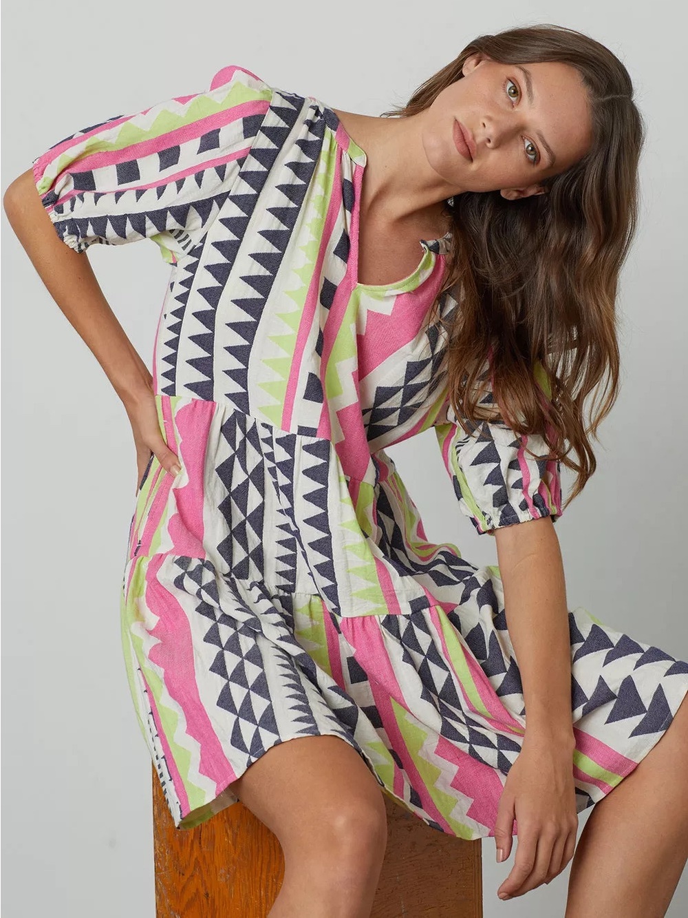 Velvet by Graham & Spencer Danica Geometric Neon Jacquard Dress XS